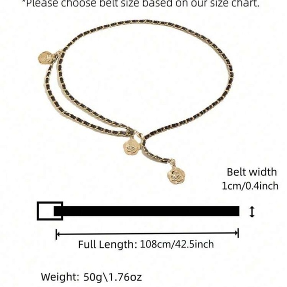Gold and Black Chain Belt, Black Faux Leather and Gold Chain Belt main image 8
